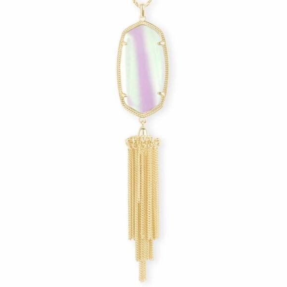 Kendra Scott Rayne Gold Long Pendant Necklace in Dichroic Glass new!! - Picture 14 of 16